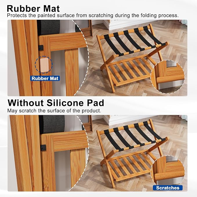 Smuxee Fully Assembled Honey Luggage Rack, Upgraded Bamboo Foldable Suitcase Stand with 5 Nylon Straps, Luggage Holder with Shelf for Guest Room Bedroom Hotel - Image 4