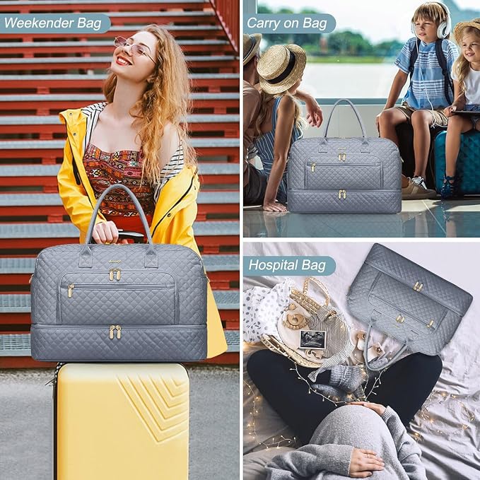 Large Women Travel Duffle Bag, Weekender Bags for Women with Shoe Compartment, Carry on Overnight Bag with Toiletry Bag, Gym Duffel Bag with Wet Pocket, Hospital Bags for Labor and Delivery 3 PCS Set - Image 6