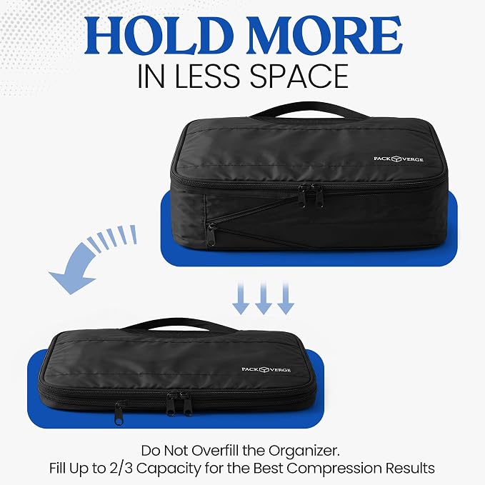Compression Packing Cubes for Travel - 7 Piece Set - Space Saving Luggage Organizer Bags for Suitcase & Carry On - Water Resistant Travel Accessories - Black - Image 2