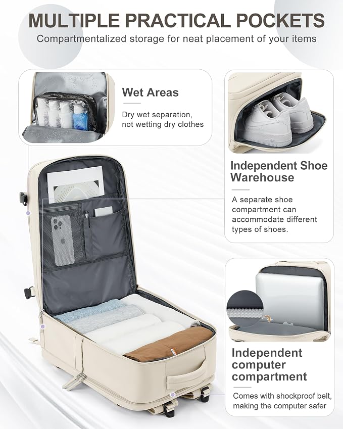 coowoz Large Travel Backpack Carry On for Women Man Gym Backpacks with Laptop Compartment Mochila de Viaje Teacher Personal Item Backpack Rucksack Airplane Accessories Must Haves Beige - Image 5