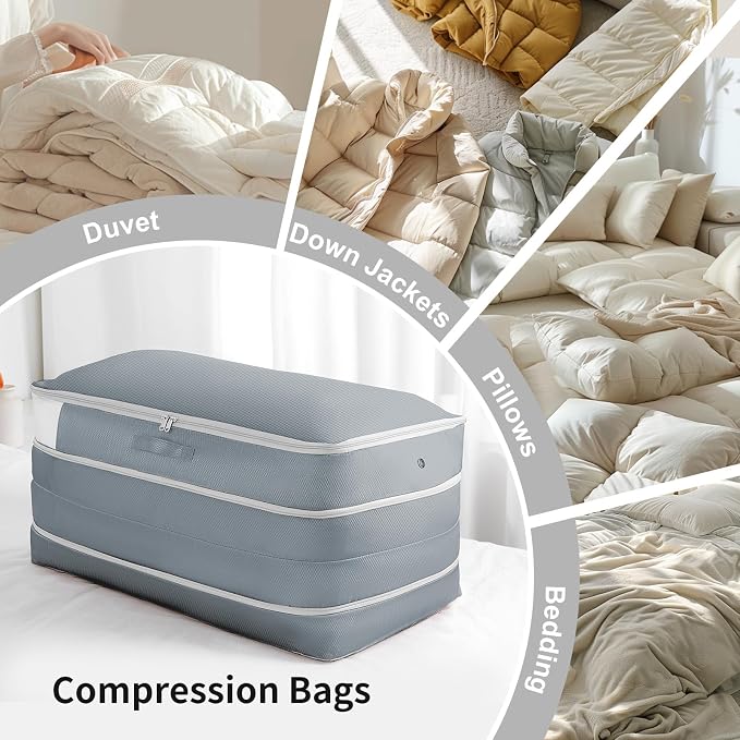 Comforter Storage Bag - Large Capacity Bedding Storage Bags Ultra Space Saving Self Compression Organizer, Washable Compression Bags for Storage Comforter Blanket Duvet Pillow, 4-Pack, Grey - Image 7