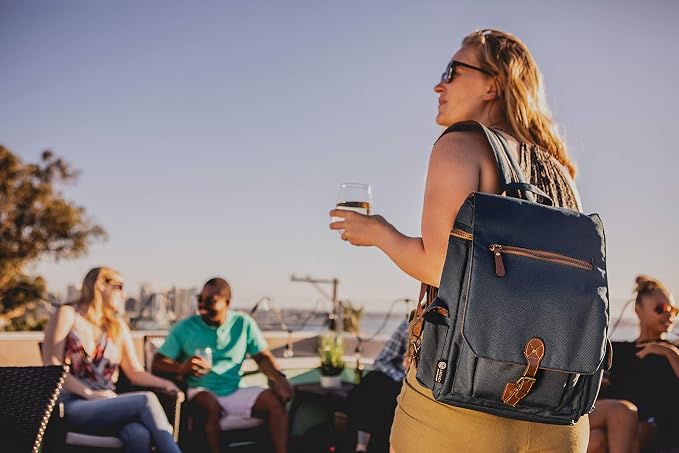 LEGACY - a Picnic Time brand Moreno 3-Bottle Wine & Cheese Tote, Padded Wine Carry Tote Bag with Handle and Adjustable Shoulder Strap, (Navy Blue) - Image 4