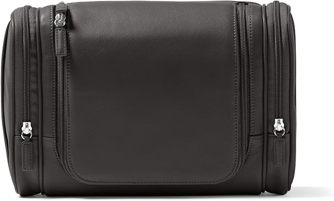 Leatherology Black Onyx Hanging Toiletry Kit – Full Grain Leather Travel Organizer with Hanger and Multiple Storage Compartments by Leatherology