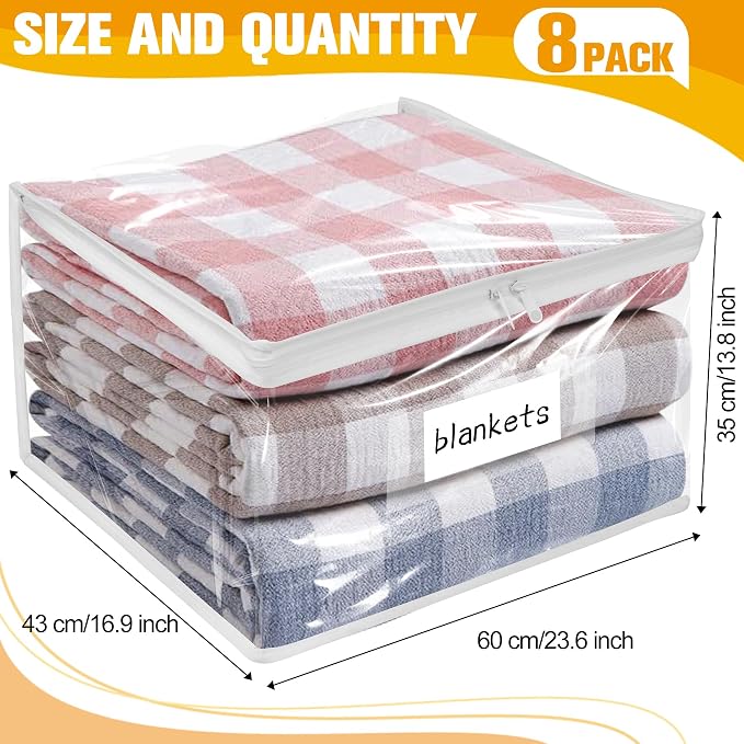 Kikerike Plastic Storage Bags with Easy-Glide Zipper, Pack of 8, Durable Clear Vinyl Zippered Storage Bags for Clothes Sweaters Comforters Blankets Sheets Bedding (23.6 x 16.9 x 13.8 Inch, White) - Image 3