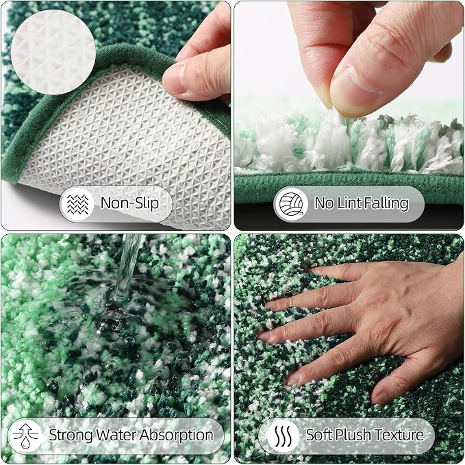 32PCS Dark Green Bathroom Accessories Set with Shower Curtain,Rugs,Trash Can,3PCS Lotion Soap Dispenser, Toothbrush Holder, Soap Dish,Tumbler Cup,6PCS Wood Tags Bath Accessories with Tray for Bathroom - Image 3