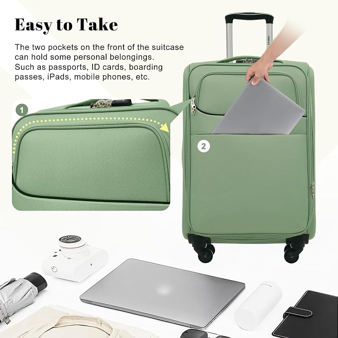 Merax 4-Piece Expandable Luggage Set,Softside Suitcase,Light Green | 18" 22" 26" 30" Lightweight Luggage with Spinner Wheels,Suitcase Set with TSA Lock,Front Pocket & Interior Organization - Image 6