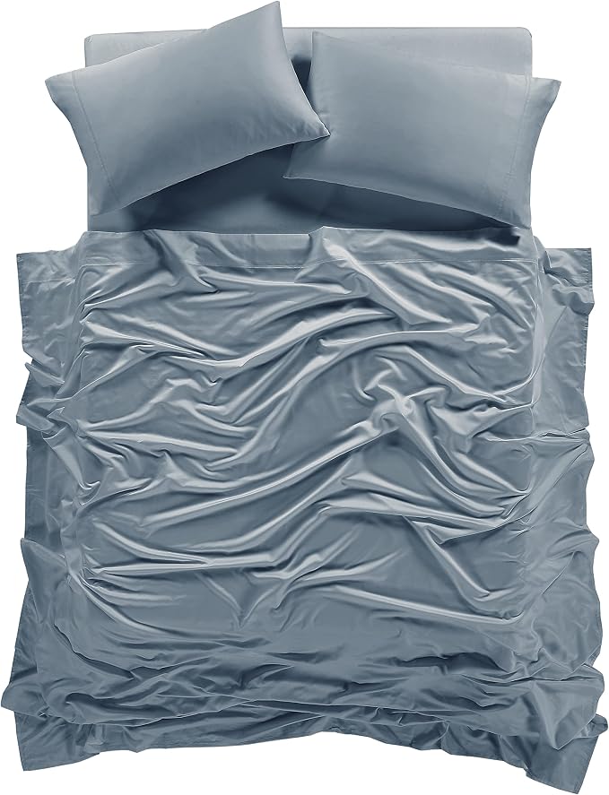 100% Supima Cotton Sheets 600 Thread Count,Bed Sheet Set Queen Size Sheets 4 Pieces,Soft & Silk Sateen Weave, Fits Mattress Up to 18",Deep Pocket, Breathable & Fade Resistant(Blue Grey,Queen) - Image 3