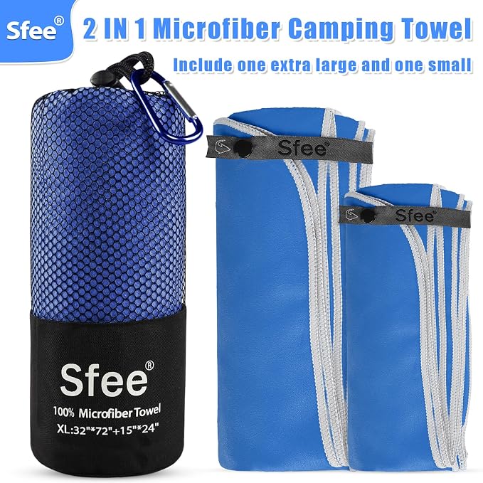 Sfee 2 Pack Microfiber Travel Towel, Quick Dry Camping Towel Large Beach Towel Super Absorbent Compact Lightweight Sports Gym Towels Set for Beach, Gym, Hiking, Pool, Backpacking,Bath,Yoga - Image 4