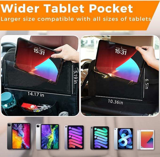 Backseat Car Organizer with Tray, 9 Storage Pockets Back Seat Protector with Foldable Tablet Holder, Waterproof Back of Seat Kick Mats for Kids Adult, Travel Accessories, Gray - Image 6