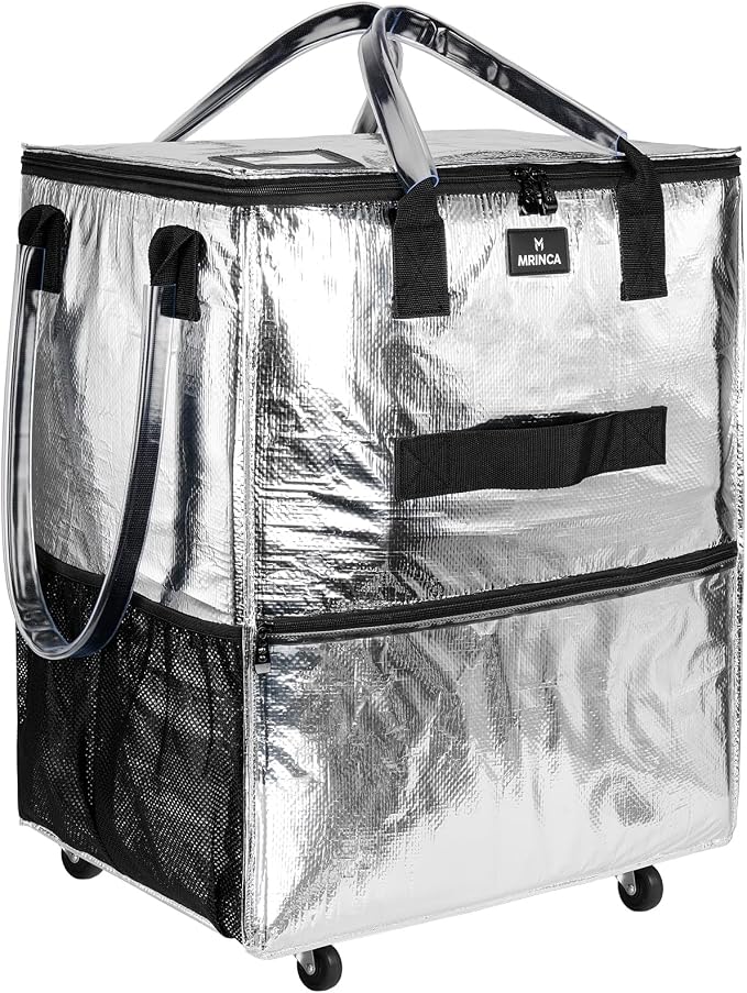 Reusable Grocery Bag On Wheels, 70L Foldable Rolling Tote, Heavy Duty Shopping Cart, 6 Pockets, Zippered Top, 3-Way Carry, Collapsible Portable Trolley for Camping Moving, Medium Silver by Unknown