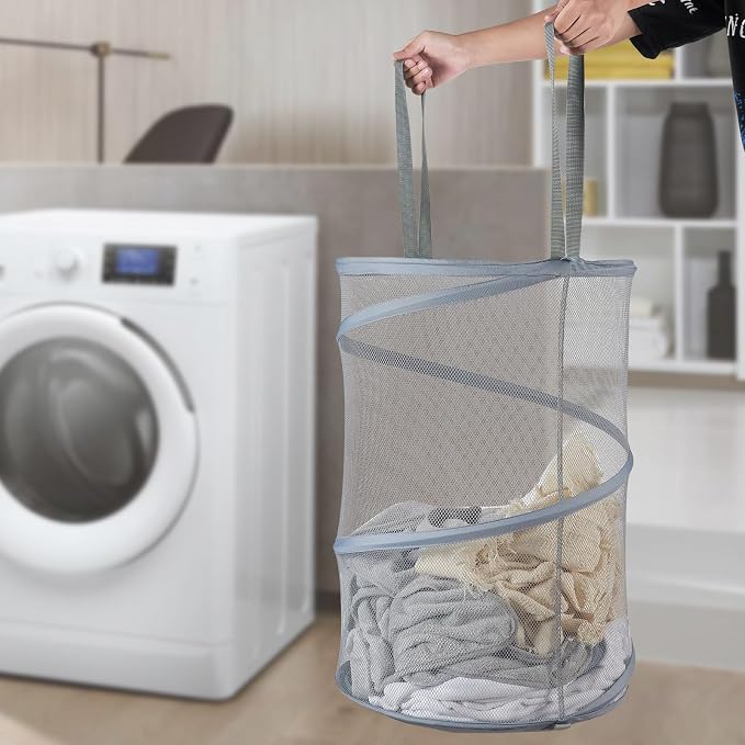Seiritex Mesh Popup Laundry Hamper 115L Collapsible Laundry Basket Extra Large Capacity Foldable Clothing Storage Basket with Handles 26 H x 18 W x 18 L (Gray) - Image 3
