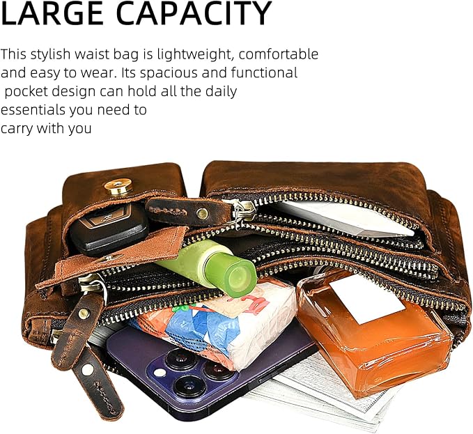 Genuine Leather Hiking Riding Travel Fanny Waist Pack Small Phone Pouch For Men Women FB811-29 (100% Leather-Brown) - Image 6