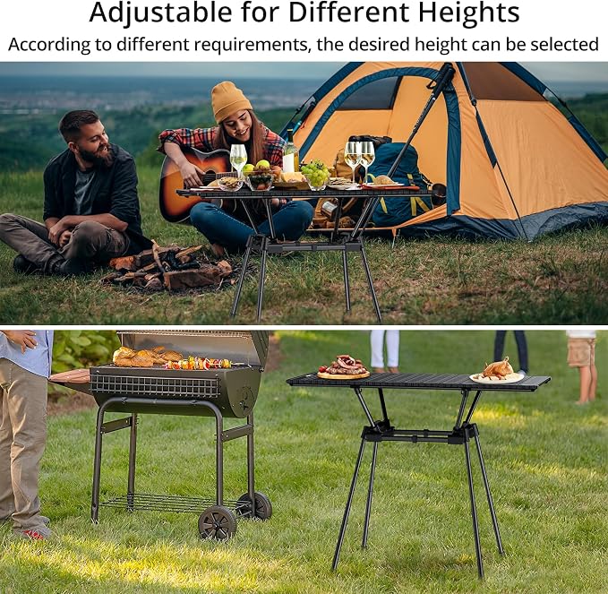 Anbte 3ft Roll Up Camping Table Max 27.5", 4 Adjustable Heights Aluminum Camping Table Foldable Waterproof with Carrying Bag, Lightweight, for Garden Picnic Outdoor Travel Beach, 35” X 16”, Black - Image 6