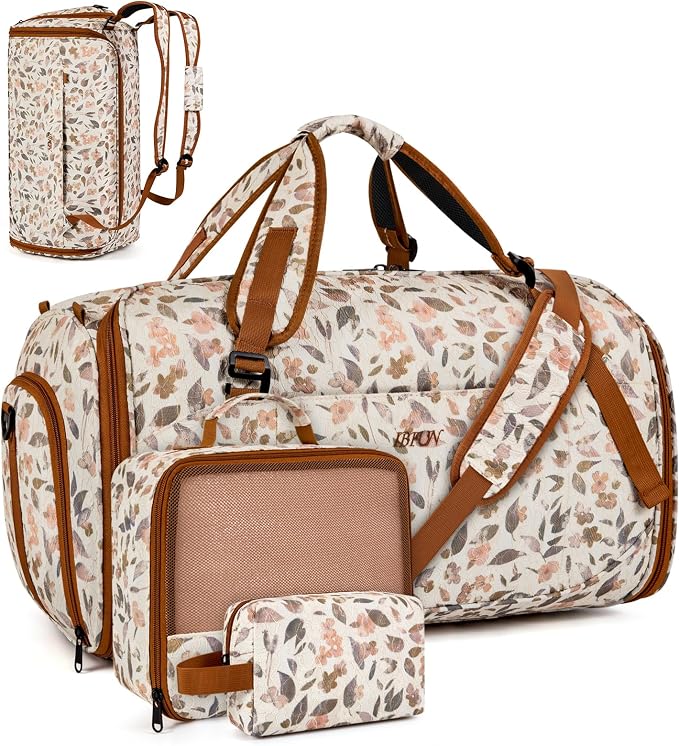 Convertible Garment Duffel Bags for Travel, 4-in-1 Carry on Duffle Bag for Women with Backpack Straps & Waterproof Shoe Pocket, Hanging Suit Dress Weekender Bag for Business, Wedding, 3pcs by IBFUN
