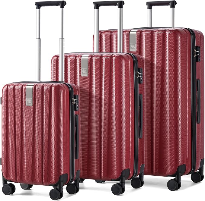 Hanke Luggage Sets 3 piece Carry On Luggage with Wheels PC Hard Shell Suitcases Lightweight Checked Tsa Luggage Extra Large Travel Suitcase Woman Men 20/24/29 Inch（Burgundy） by Hanke