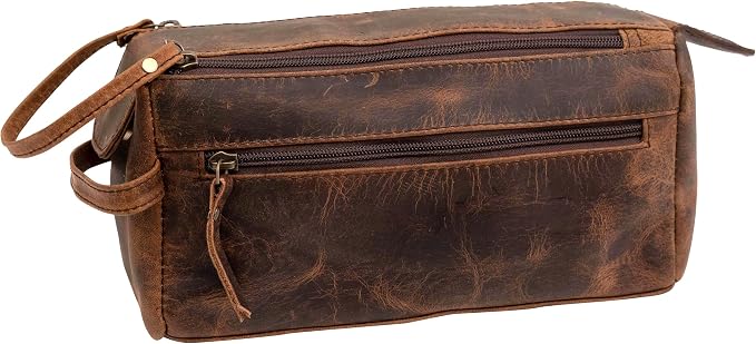 Rajeriya Premium Buffalo Leather Toiletry Bag for Men & Women With Water resistant Lining, Cosmetic Bags,Grooming Travel Pouch, Unisex Wash Bag for Toiletries, Gifts for Men and Women - Image 3