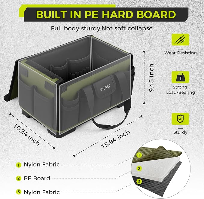 Heavy Duty Tool Bag 16-Inch, 46 Pockets Electrician Tool Bag for men with Hard Bottom & Waterproof Pocket, 1680D Tear-Proof Toolbox Organizer Tool Tote for HVAC Mechanic, Father Day Dad Birthday Gift - Image 4