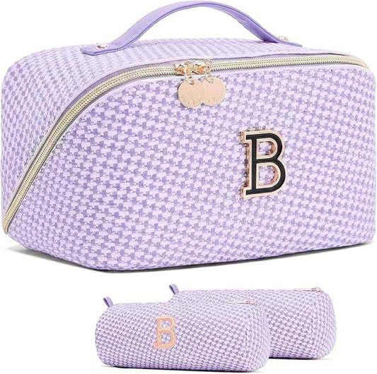 Personalized Gift Travel Makeup Bag: Initial Makeup Organizer Bag for Women | 3-in-1 Custom Make up Bag Set - Vegan Leather Travel Cosmetic Bag - Luxury Gift for Women – Birthday, Anniversary, Graduation by Unknown