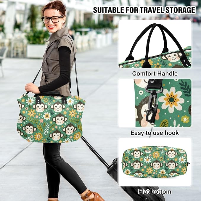 Weekender Bags Travel Duffel Gym Bag Flowers Dots Monkey Faces Carry on Overnight Tote Bag with Toiletry Bag for Airplane Travel Trip Gym Yoga - Image 6