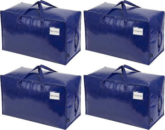 VENO 4 Pack Extra Large Heavy Duty Moving Bags with Wide Opening & Reinforced Handles, Reusable Storage Tote Bags with Strong Zippers for Clothes, College Dorm Essentials & Moving Supplies by Veno