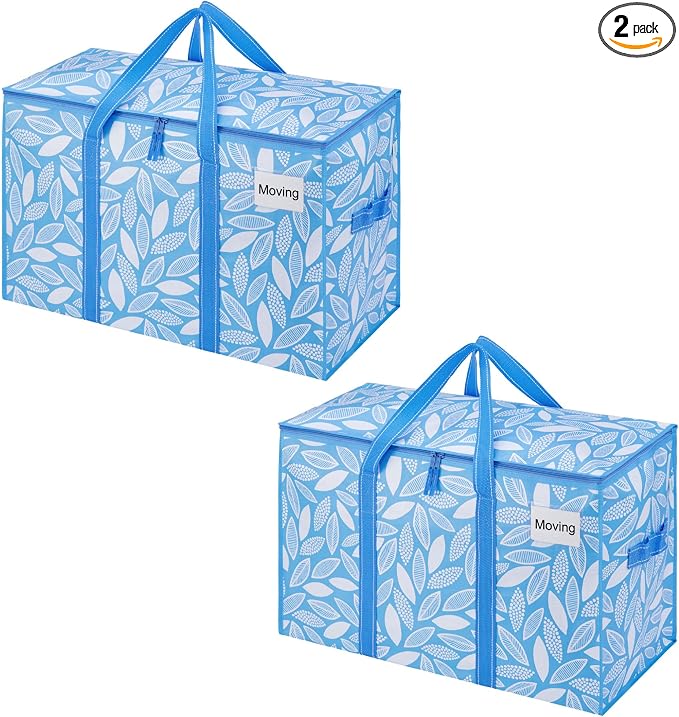 VENO 2 Pack Heavy Duty Moving Bags, Extra Large Storage Bags with Reinforced Handles & Strong Zippers, Foldable & Reusable Moving Box Alternative for Clothes & Dorm Storage by Veno