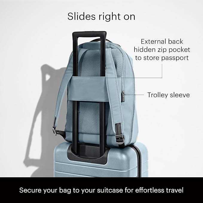 Away Amazon Exclusive The Everywhere Zip Backpack - Personal Item Airline Approved Backpack with 16” Padded Laptop Sleeve, Water Bottle Pocket, Interior and Exterior Pockets - Sky Blue - Image 4