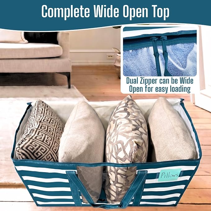 VENO 10 Pack Heavy Duty Moving Bags, Clothes and Comforter Storage Bags with Clear Window, College Dorm Essentials Packing Supplies, Foldable Boxes Alternative (Classic Navy Stripe, 10 Pack) - Image 3
