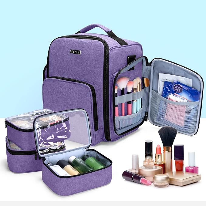 BAFASO Nail Polish Organizer Holds 72 Bottles (15ml - 0.5 fl.oz), Purple | Large Nail Polish Case with 3 Removable Pouches and Multiple Storage Sections, Patented Design. - Image 4