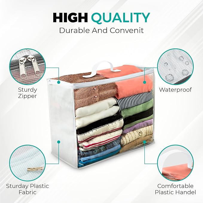 VitalUp 3 Pack Clear Plastic Storage Bags, Durable Zippered Storage Bags for Comforters, Blankets, Clothes, and Bedding - Breathable Nonwoven with Clear Front for Easy Organizing 20x20x8 - Image 5