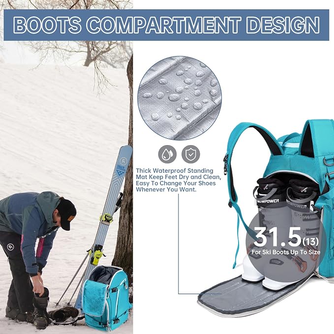 Ski Boot Bag, 50L Ski Boot Travel Backpack for Skis, Snowboard & Accessories, Waterproof Padded Ski Boot Bag Backpack - Image 6