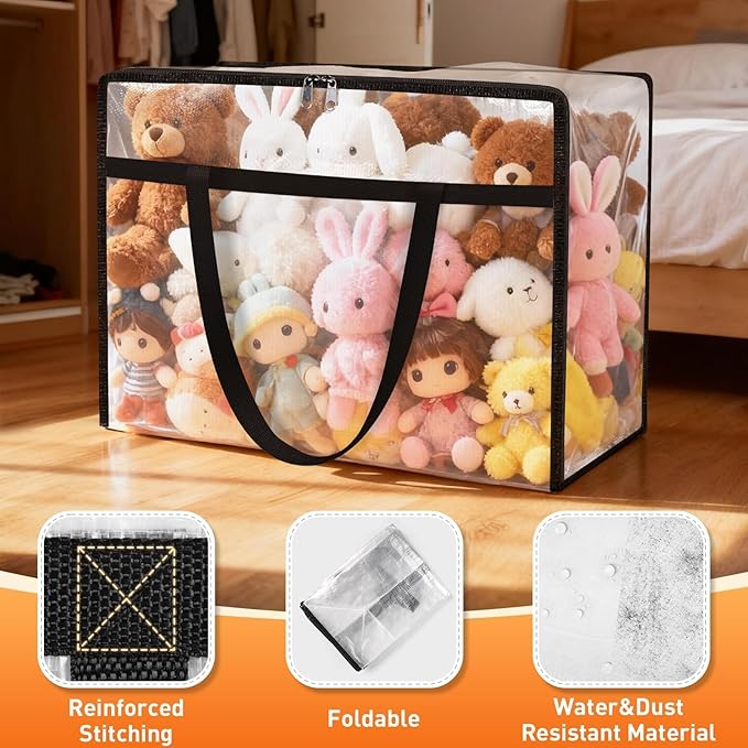 4 Packs Clear Under Bed Storage Containers - 60 L Large Capacity Clothes Storage Bags with Lid & Sturdy Handles, Foldable Moving Bags, Clothing Organizer Totes for Bedding, Comforter, Sheet - Image 3