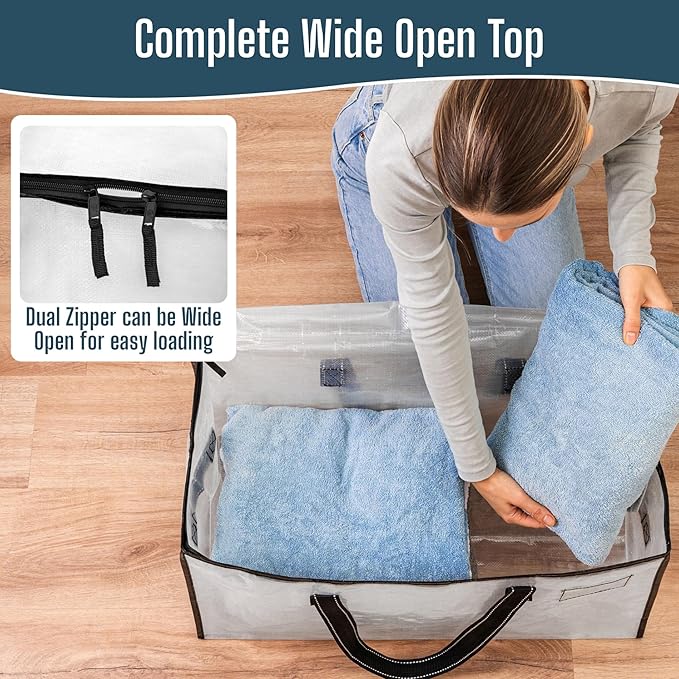 VENO 8 Pack Heavy Duty Moving Bags, Clear Storage Bags for Clothes and Comforters, College Dorm Essentials Packing Supplies, Foldable Boxes Alternative (Clear, 8 Pack) - Image 3