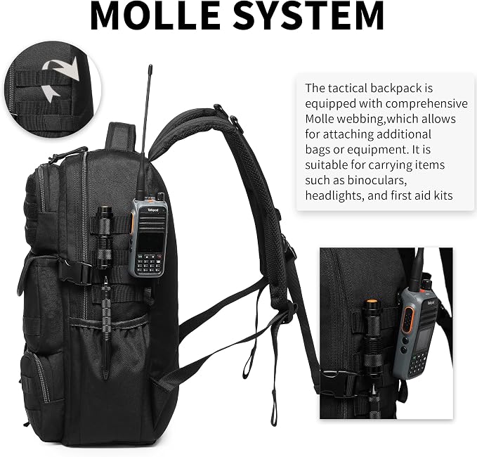 Wotony Tactical Backpack - Military waterproof backpack with multiple pockets and tactical gear for the outdoors (Black, 30L) - Image 7