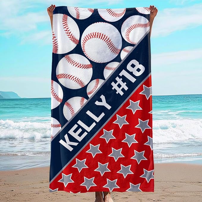 Personalized Beach Towel With Name, Custom Beach Towel with Name, Customized Baseball Microfiber Pool Towel, Quick Dry & Absorbent Swim Towel for Adult,Anniversary, Birthday, Summer Holiday,vacation by JML