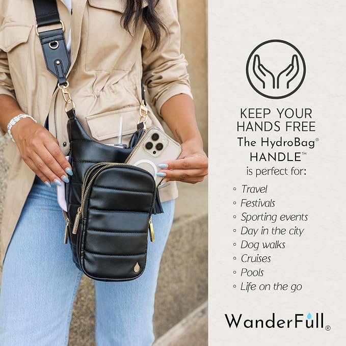 WanderFull HydroBag Handle®, Vegan Leather Hands-Free Crossbody 40 Oz Water Bottle Carrier w/Strap Bundle - Image 7