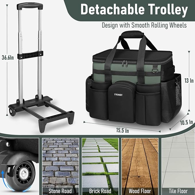 Ytonet Cleaning Caddy with Wheels, Extra Large Rolling Cleaning Caddy Bag with Detachable Trolley for Housekeepers, Water Resistant Cleaner Supplies Organizer with Wheels for Kitchen, Tool Organizer - Image 3