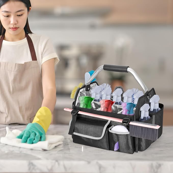 HODRANT Wearable Cleaning Caddy Organizer with Divider & Support Pad | Cleaning Supplies Bag with Handle & Detachable Shoulder Strap, Housekeeping Storage Box with Multi Pockets, Bag Only - Image 7