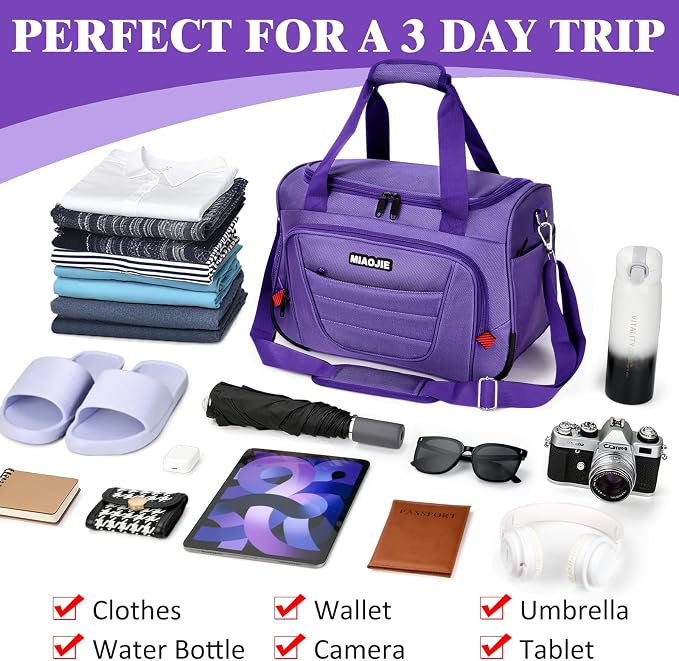 Underseat Carry On luggage Bag Airplanes Personal Item Bags, Gym Bag for Men Weekender Overnight Travel Tote Bag Shoulder Small Softside Carry on Luggage Travel Duffel Bags For Men Women -16 IN Purple - Image 6