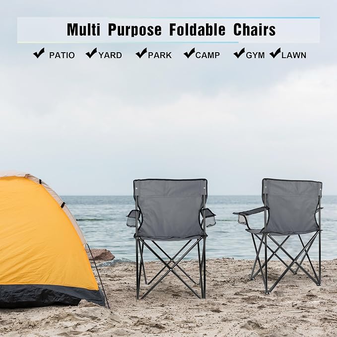 HaSteeL Camping Chair for Adults, Folding Beach Chair Set of 2, Large Foldable Portable Chair for Outdoors Fishing, Hiking, Sporting, Travel, Picnic, Lawn, Hold 275lbs & A Storage Bags (Grey) - Image 6