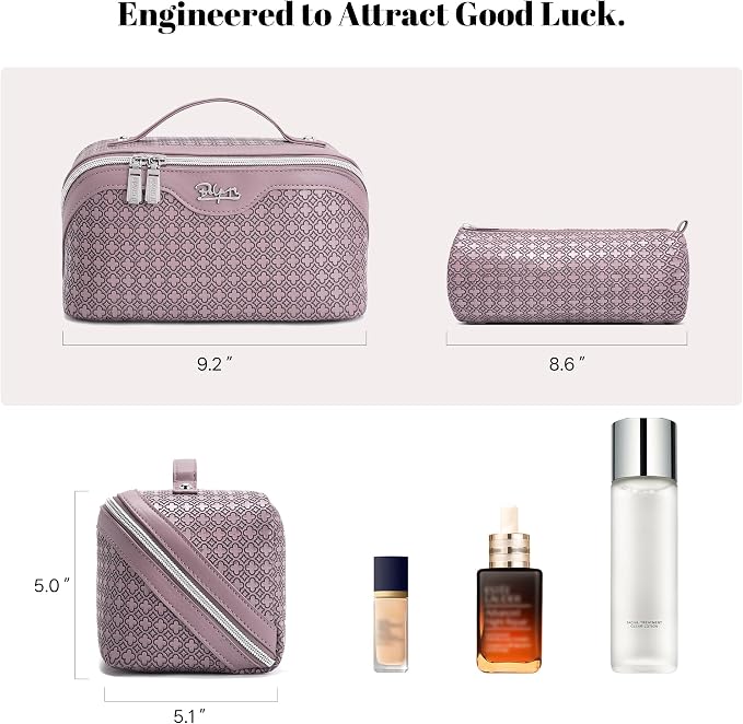BOYATU Travel Makeup Bag for Women: Four Leaf Clover Large Capacity 3 Pcs Set Cosmetic Bags - Waterproof 50% Extra Space for Toiletry Organizer - Travel Essentials for Fortunate (02 Purple) - Image 5