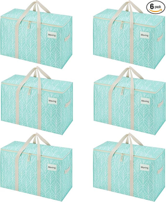 VENO 6 Pack Heavy Duty Moving Bags, Extra Large Storage Bags with Reinforced Handles & Strong Zippers, Foldable & Reusable Moving Box Alternative for Clothes & Dorm Storage by Veno