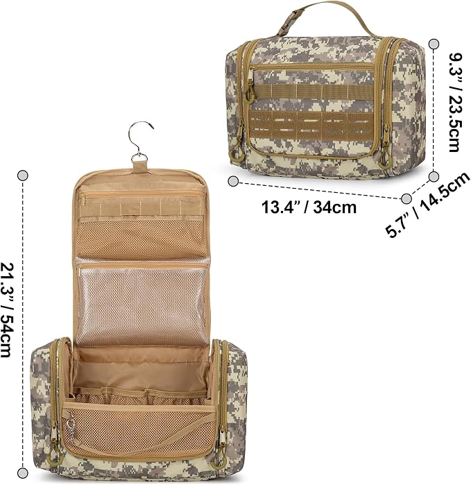 Tactical Toiletry Travel Bag for Men, Hanging Dopp Kit Hygiene Bag Shower Organizer with Hook for Toiletries and Shaving Care, Desert Yellow (Empty Bag) - Image 7
