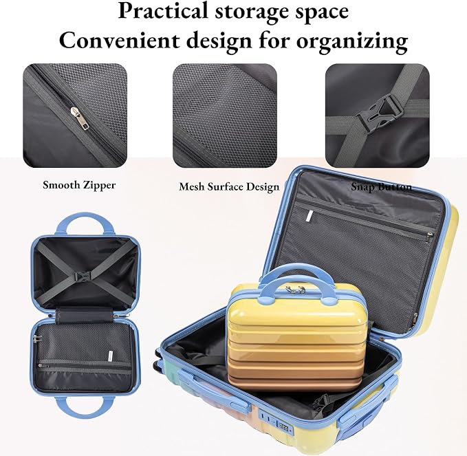 Gradient Yellow-Lake Blue Luggage Set 14" & 20" - 2 Piece PC Spinner Wheel Suitcases with Combination Lock, Lightweight Carry On for Business & Vacation - Image 2