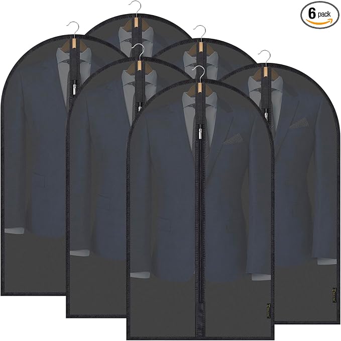 BALEINE 40'' Translucent Garment Bags, 6 Packs PEVA Dress Bag for Closet Clothes Dresses Suit Coats Storage (Black, 6PK) by BALEINE