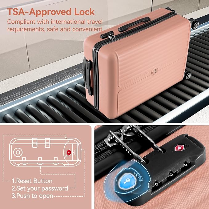 Hoteel 20 Inch Luggage Set 3 Piece, Hardside Carry On Suitcase with TSA Lock and Spinner Wheels, Includes Expandable Duffel Bag and Toiletry Bag, Lightweight ABS+PC, Pink - Image 2