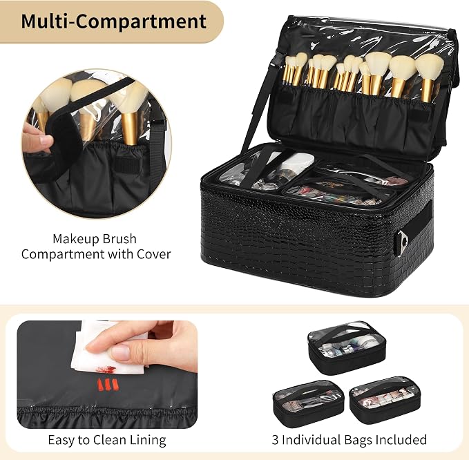 OCHEAL 18" Rolling Makeup Train Case Professional 2-in-1 Trolley Case | | Large Makeup Case, 6 Travel Cosmetic Bags, Pro Artists & Makeup Artists, Beauty Trolley Train Case - Image 8