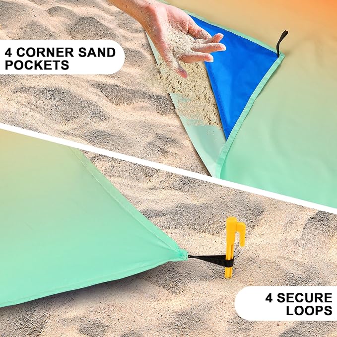 WIWIGO Beach Blanket Waterproof Sandproof Beach Mat 79" X 83"/10'x9'for 2-8 Adults Quick Drying Outdoor Picnic Mat Beach Accessories for Travel, Camping, Hiking - Image 3