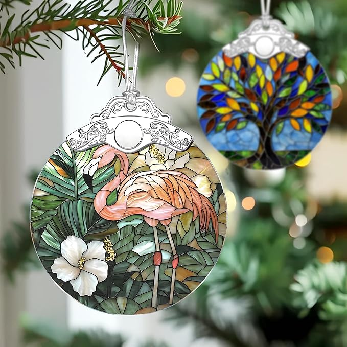 Flamingo Stained Glass Ornament, Christmas Ornaments – Christmas Tree Decorations, Holiday Decor, Stocking Stuffer, Gift Idea, Gifts for Flamingo Lover, Friend, and Family