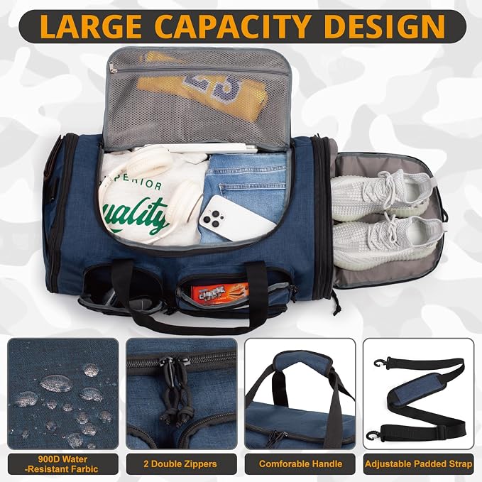 Expandable Gym Bag For Men,Tactical Large 3 in 1 Sports Duffle Bag With Shoes Compartment,Water Resistant Sports Gym Tote Bags Multi-functional Weekend Travel Backpack Overnight Bag - Image 3