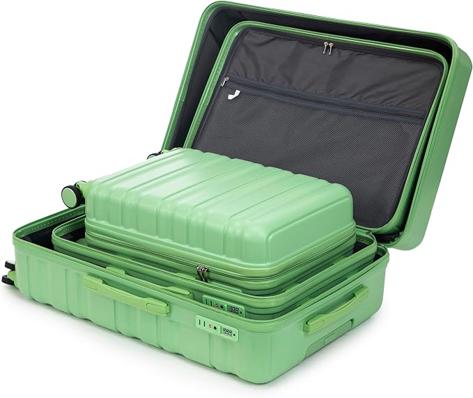 3-Piece Luggage Set 20/24/28'' Hard-shell with 360° Spinner Wheels & Combination Lock, Lightweight ABS Material for Travelling, Green - Image 7